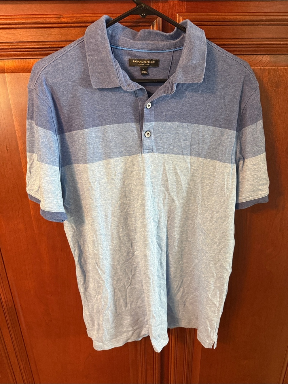 Banana Republic Men’s Light and Navy Blue Block Stripe Polo